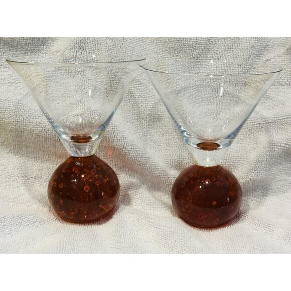 Vtg Set Signed Cointreau Martini Cocktail Glasses Controlled Bubbles Orange Ball - Picture 7 of 7